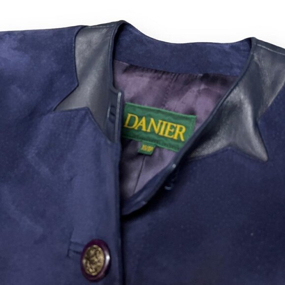 Vintage 90s Genuine LEATHER Suede DANIER Luxury Designer Blue Jacket - Womens XS - Picture 2 of 4